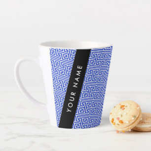 Tasse Latte Grec Meander Key H Blue, Votre Nom, Personnaliser