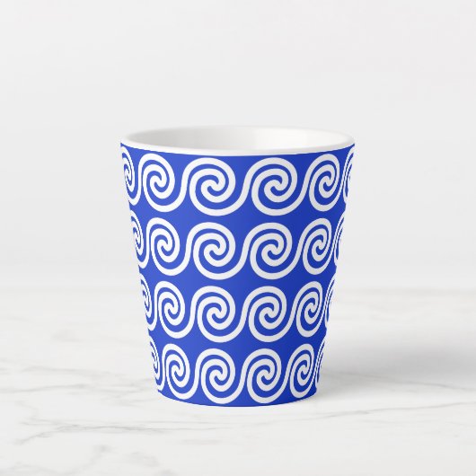 Tasse Latte Grec Meander Key Waves Motif Bleu (Devant)