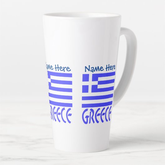 Tasse Latte Grèce et drapeau grec bleu Personnaliser trois côt (Angle droit)