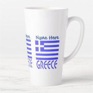 Tasse Latte Grèce et drapeau grec bleu Personnaliser trois côt