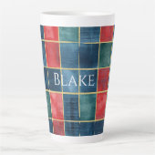 Tasse Latte Green Blue Red Gold Plaid Stripes (Devant)