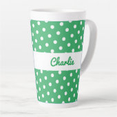 Tasse Latte Green Polka Dot Motif Retro Nom personnalisé (Angle droit)
