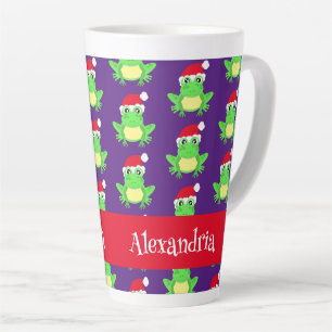 Tasse Latte Grenouille de Noël Santa Hat Motif pourpre nouveau
