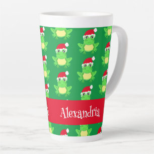 Tasse Latte Grenouille de Noël Santa Hat Motif Vert Nouveauté