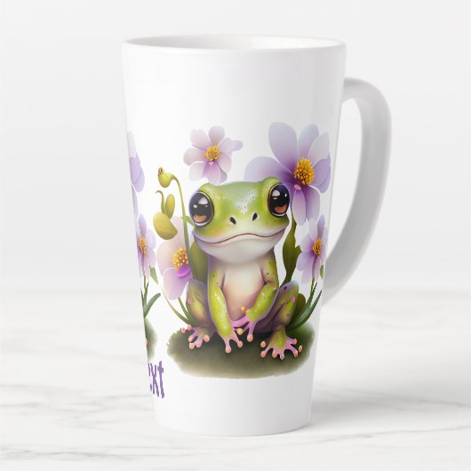 Tasse Latte Grenouille mignonne en fleurs (Angle droit)