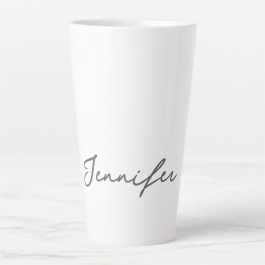 Tasse Latte Grey White Modern Minimalist Handwriting Name (Devant)