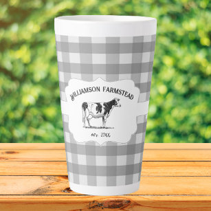 Tasse Latte Gris Buffalo Plaid Farm Cow LatMug