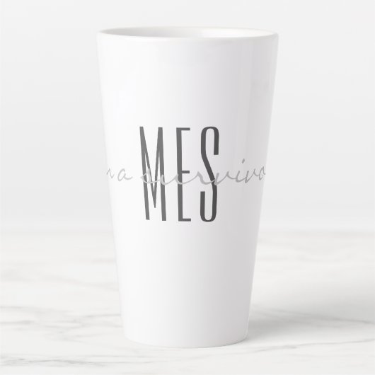 Tasse Latte Gris, Monogramme, Script Je suis un survivant 17oz (Devant)
