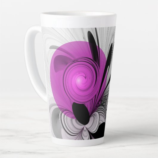 Tasse Latte Gris Noir Abstrait Avec Art Fractal Magenta (Angle gauche)