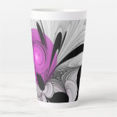 Tasse Latte Gris Noir Abstrait Avec Art Fractal Magenta (Devant)