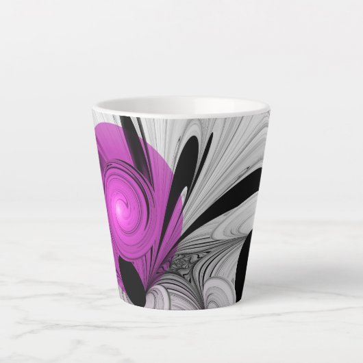 Tasse Latte Gris Noir Abstrait Avec Art Fractal Magenta (Devant)