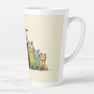 Tasse Latte Groupe de chats colorés – Art de chat fantaisiste