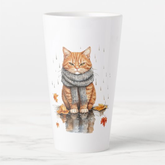 Tasse Latte Grumpy Orange Cat in Rain (Devant)