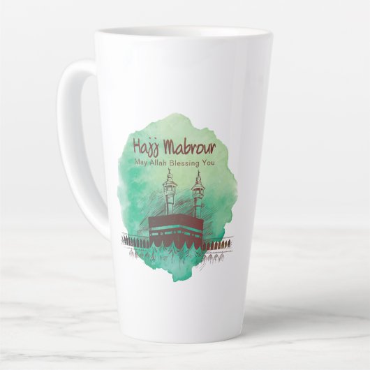 Tasse Latte Hajj Moubarak, Kaaba sainte à La Mecque Arabie Sao (Angle gauche)