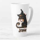 Tasse Latte Halloween Chat Noir Sorcière Éffrayants Araignées (Angle droit)