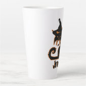 Tasse Latte Halloween Chat Noir Sorcière Éffrayants Araignées (Devant)