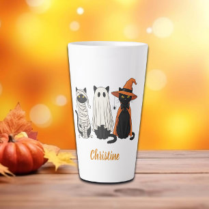 Tasse Latte Halloween noir chats fantômes