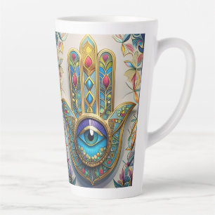 Tasse Latte Hamsa de troisième œil de couleur or filigrané ble