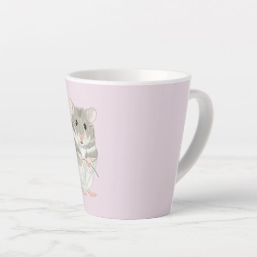 Tasse Latte Hamster gris et blanc mignon tenant une fleur (Angle droit)