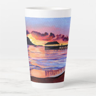 Tasse Latte Hanalei Pier Coucher de soleil Kauai Beach Latte M