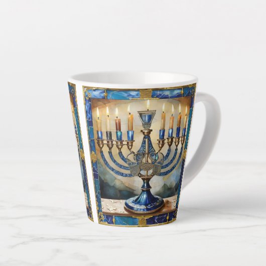 Tasse Latte Hanoukka bleue Menorah (Angle droit)