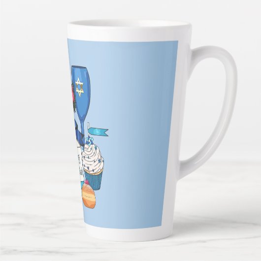 Tasse Latte Hanoukka Heureux - Dreidel - Star De David (Droite)