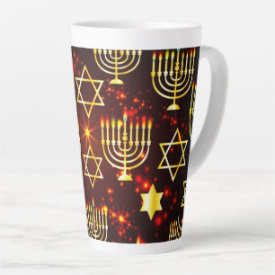 Tasse Latte Hanoukka Menorah rouge et or