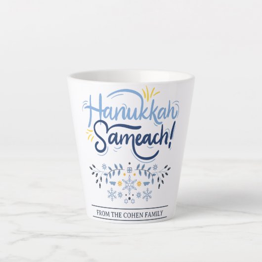 Tasse Latte Hanoukka Sameach | Famille Hanoukka simple et élég (Devant)