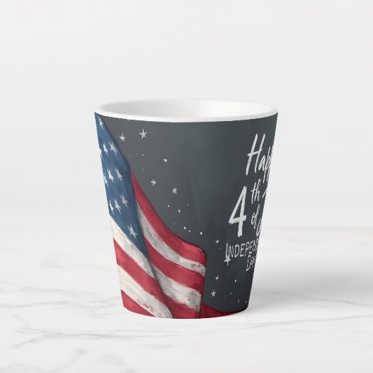 Tasse Latte Happy 4th of July Vintage Flag Illustration Art (Devant)