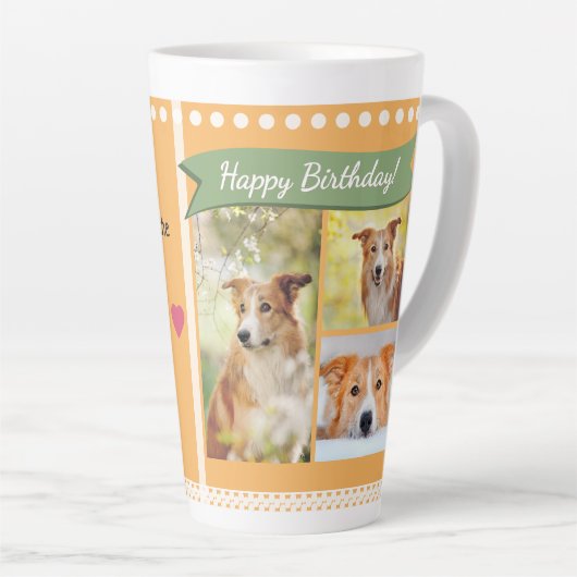 Tasse Latte Happy Birthday Dog Mom Pet Photos Personalized (Angle droit)