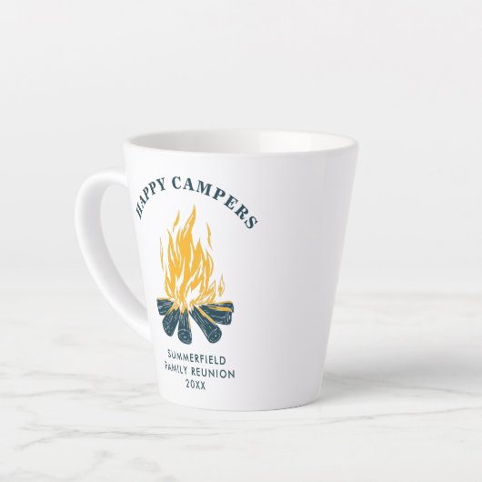 Tasse Latte Happy Campers Famille Réunion personnalisée (Angle gauche)