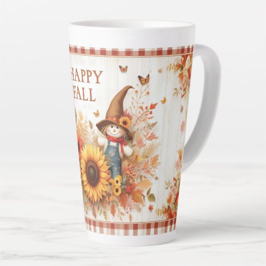 Tasse Latte Happy Fall mignonne Folk Art Scarecrow et automne (Angle droit)