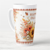 Tasse Latte Happy Fall mignonne Folk Art Scarecrow et automne (Angle gauche)