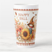 Tasse Latte Happy Fall mignonne Folk Art Scarecrow et automne (Devant)