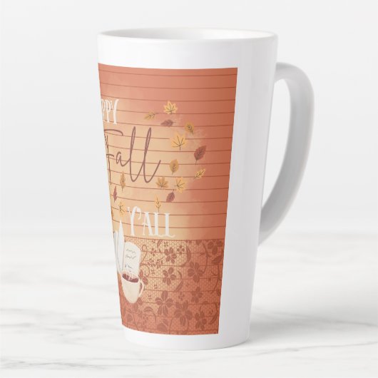 Tasse Latte Happy Fall Y'all avec café et feuilles d'automne (Angle droit)