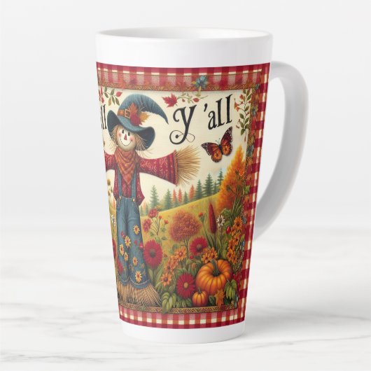 Tasse Latte Happy Fall Yall mignon Folk Art Scarecrow (Angle droit)