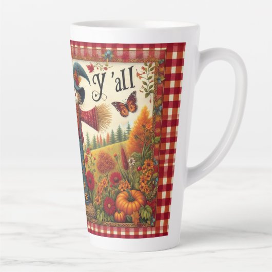 Tasse Latte Happy Fall Yall mignon Folk Art Scarecrow (Droite)
