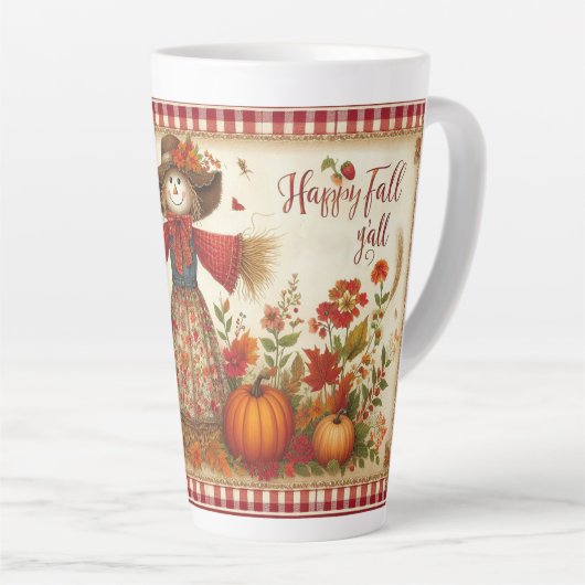 Tasse Latte Happy Fall Yall mignon Folk Art Scarecrow (Angle droit)