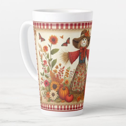 Tasse Latte Happy Fall Yall mignon Folk Art Scarecrow (Angle gauche)
