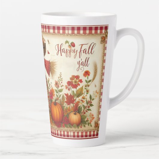 Tasse Latte Happy Fall Yall mignon Folk Art Scarecrow (Droite)
