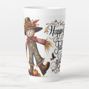 Tasse Latte Happy Fall Ya'll Scarecrow and Autumn Foliing