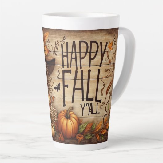 Tasse Latte Happy Fall Ya'll Scarecrow and Autumn Foliing (Angle droit)