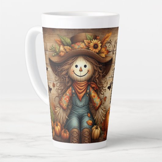 Tasse Latte Happy Fall Ya'll Scarecrow and Autumn Foliing (Angle gauche)