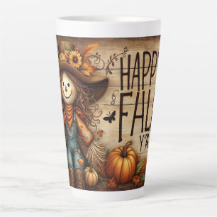 Tasse Latte Happy Fall Ya'll Scarecrow and Autumn Foliing