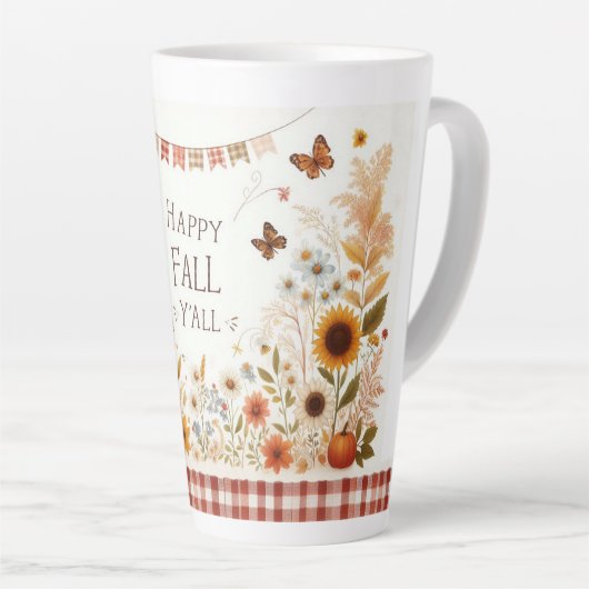Tasse Latte Happy Fall Ya'll Scarecrow and Autumn Foliing (Angle droit)