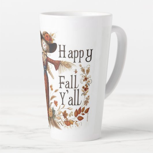 Tasse Latte Happy Fall Ya'll Scarecrow and Autumn Foliing (Angle droit)