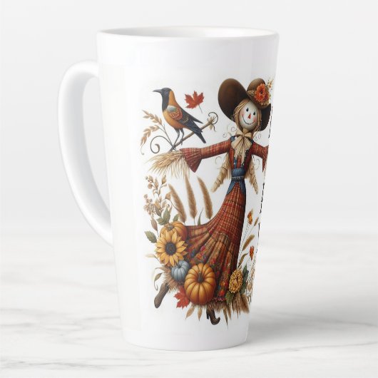 Tasse Latte Happy Fall Ya'll Scarecrow and Autumn Foliing (Angle gauche)