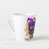 Tasse Latte Happy Meow-o-ween -Chat Sorcière Noire (Angle gauche)