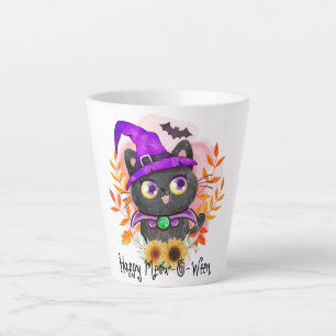 Tasse Latte Happy Meow-o-ween -Chat Sorcière Noire