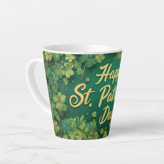Tasse Latte Happy St. Patrick’s Day Clover Design (Angle gauche)